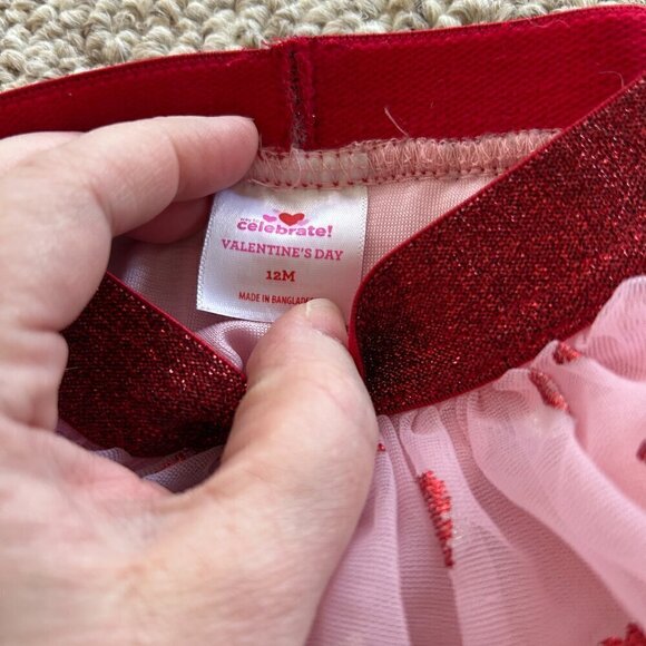 Valentines Day Tutu Skirt 12M Pink & Red Glitter Hearts Girly Coquette Style - Picture 4 of 4